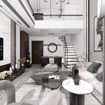 现代客餐厅，别墅客餐厅，挑空客餐厅，