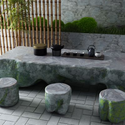 新中式茶桌椅 竹子 石桌