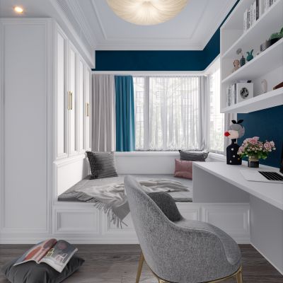 美式现代简约轻奢风格榻榻米卧室