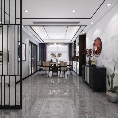 新中式客餐厅，新中式客厅，客厅，茶室，新中式，