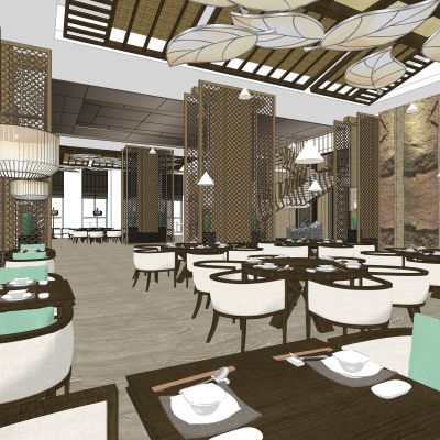 新中式酒店餐厅空间