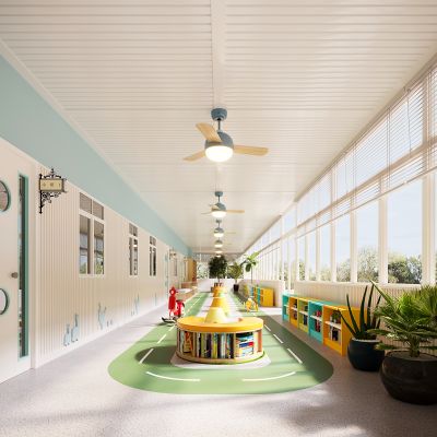 现代北欧幼儿园过道