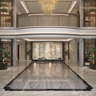 新中式复式别墅大厅大堂