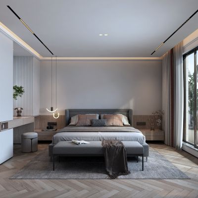 现代卧室 主卧 阳台 衣柜