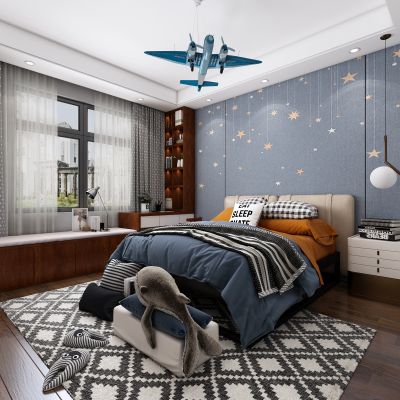 新中式儿童房，儿童房，