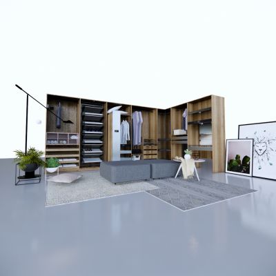 卧室衣柜组合,沙发,植物盆景组合