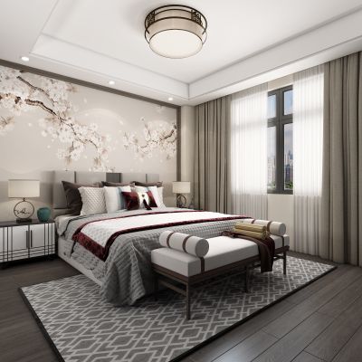 新中式卧室，卧室，