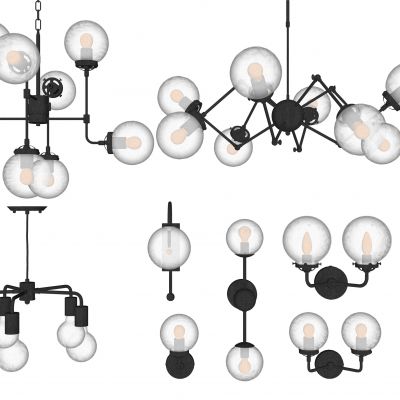 现代玻璃吊灯壁灯组合