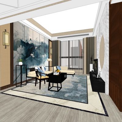 新中式和欧式混搭复式带阳光房整装方案