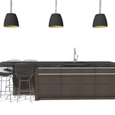 家居开放厨房现代水吧台