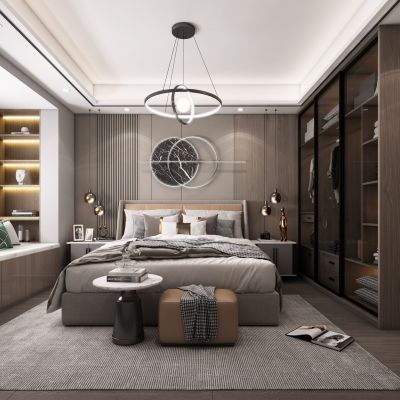 现代卧室，轻奢卧室，主卧，卧室，