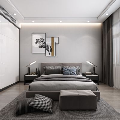 现代卧室，轻奢卧室，主卧，卧室，