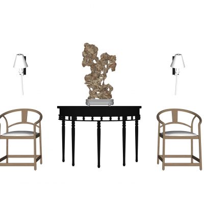 中式端景台圈椅雕塑摆件