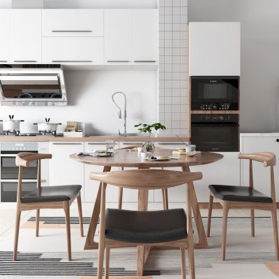 北欧橱柜 餐桌 圆桌 烤箱