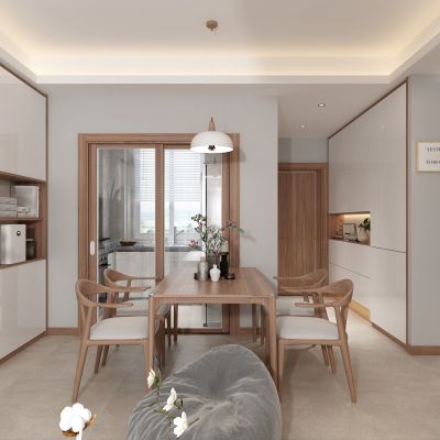 北欧客厅 餐厅 实木餐桌 布艺沙发