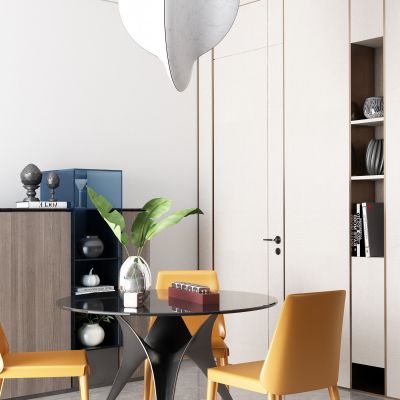 后现代餐桌 圆桌 餐边柜