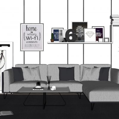 现代风格沙发茶几组合SU模型