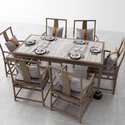 新中式餐桌 扶手椅