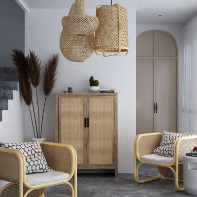 东南亚休闲椅 吊灯 边柜