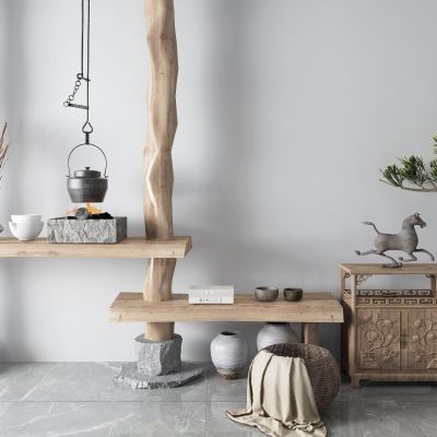 新中式边柜 盆景 茶壶 置物架