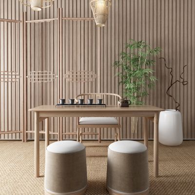 新中式茶桌 竹子 隔断