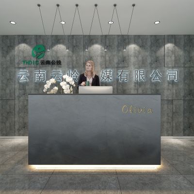 现代前台 接待台 背景墙