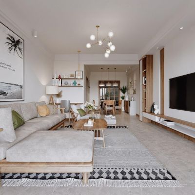 北欧客厅 餐厅 电视墙 餐桌