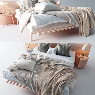 北欧双人床 台灯 纸巾盒