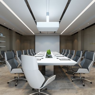 工业风办公室 会议桌 投影 地图 办公空间