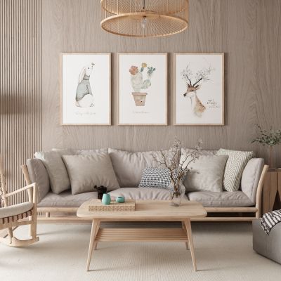 北欧沙发 茶几 落地灯 挂画