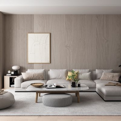 现代转角沙发 布艺沙发 挂画 懒人沙发