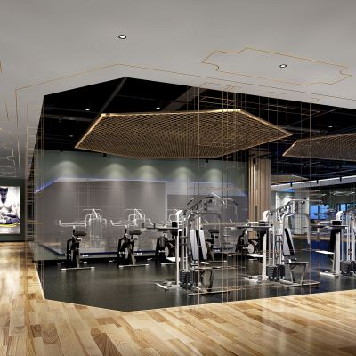 健身房力量区，健身器械