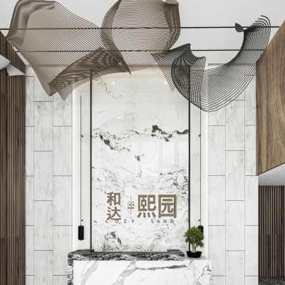 新中式售楼处前台3D模型