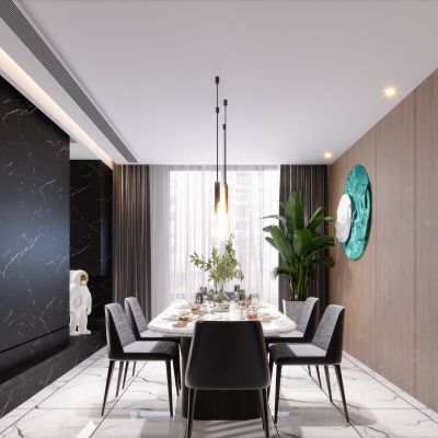 现代黑白简约北欧轻奢风格餐厅