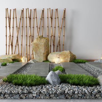 新中式园艺小品 石头 草