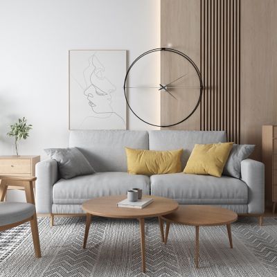 北欧双人沙发 茶几 盆栽