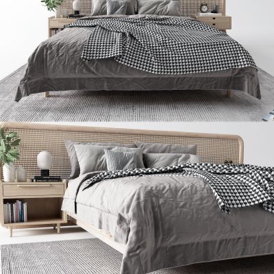 北欧双人床 藤编