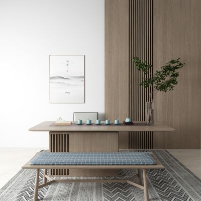 新中式餐桌 挂画 长凳