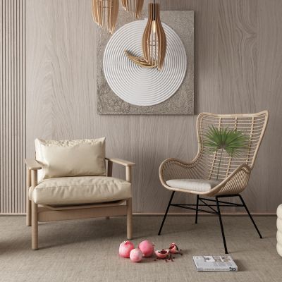 新中式休闲椅 茶桌 盆景 隔断