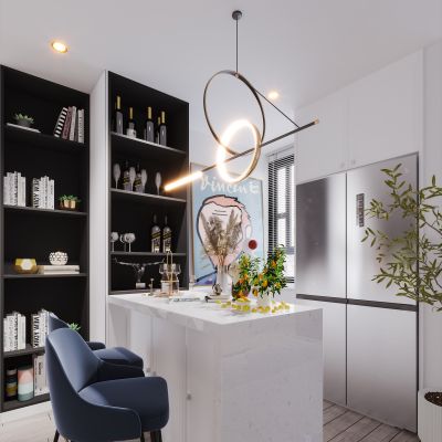 现代简约北欧轻奢风格餐厅吧台