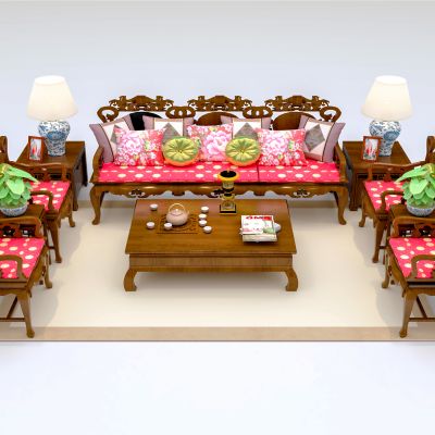 中式沙发茶几组合