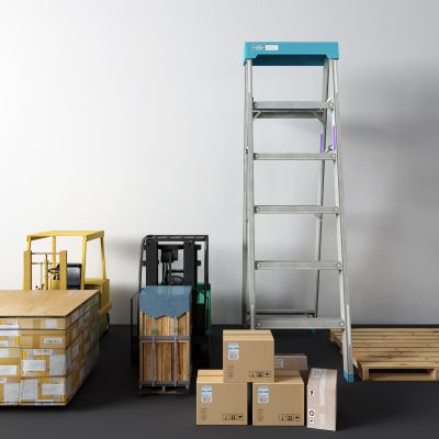 现代叉车 梯子 包装箱 物流