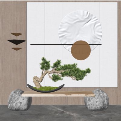 新中式松树盆栽SU模型