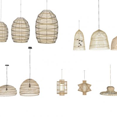 现代藤编吊灯组合SU模型
