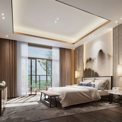 现代样板房卧室3D模型