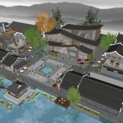 中式商业街su模型