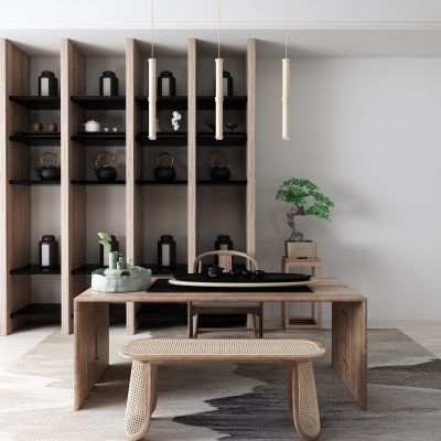 新中式茶桌椅 置物架