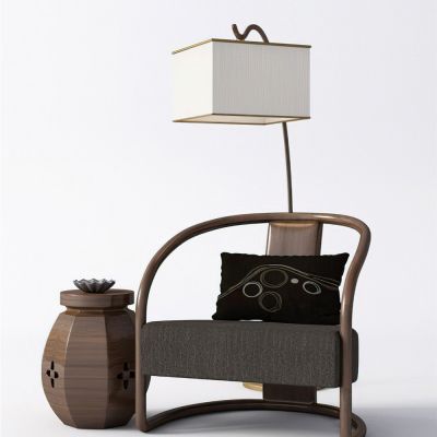 新中式休闲椅落地灯边几