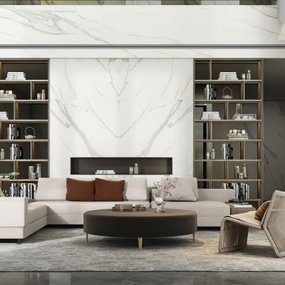 现代样板房客厅沙发茶几组合