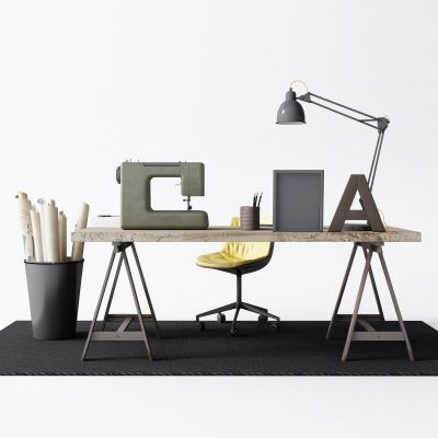 工业风书桌休闲椅缝纫机台灯